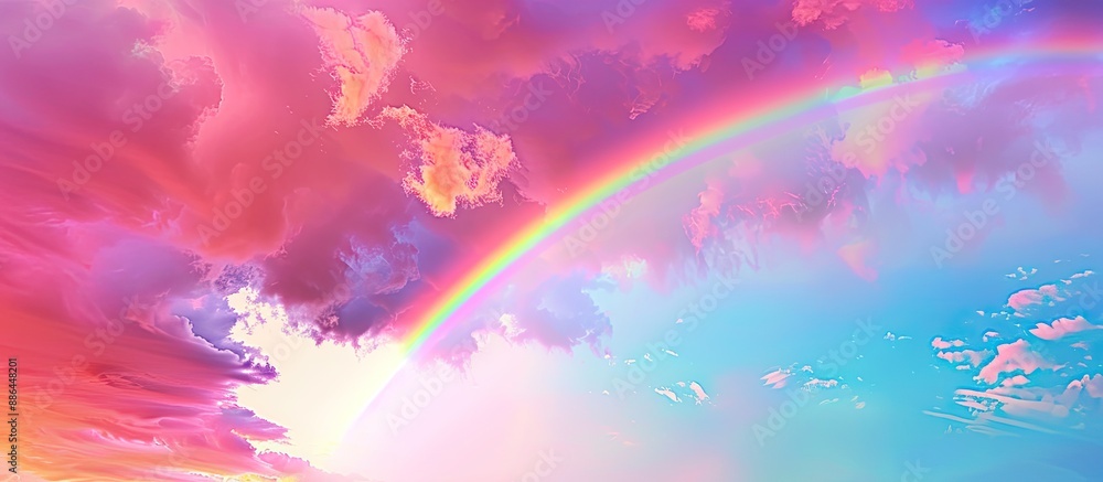 Aufkleber background of a vibrant rainbow in the sky with a copy space image available