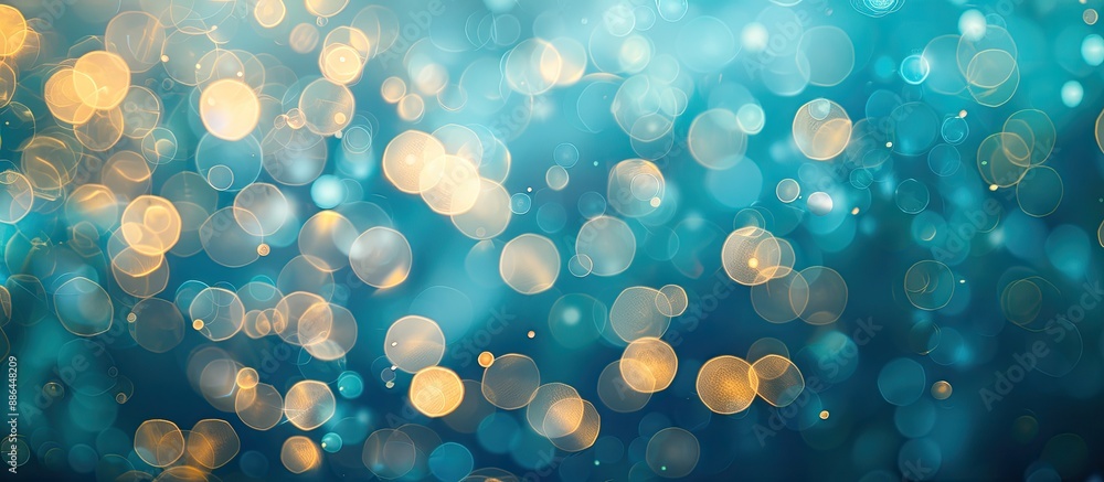 Poster blurry bokeh effect on a blue backdrop with copy space image