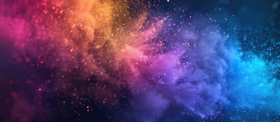 Naklejka premium Color powder explodes creating an abstract multicolored glitter texture in this freeze frame copy space image