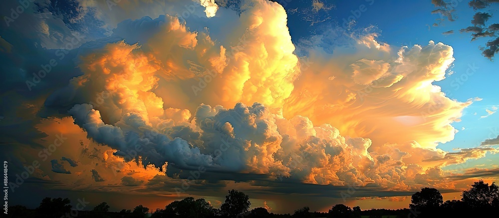 Aufkleber a striking sky at dusk filled with billowing clouds offers a captivating backdrop for a copy space i