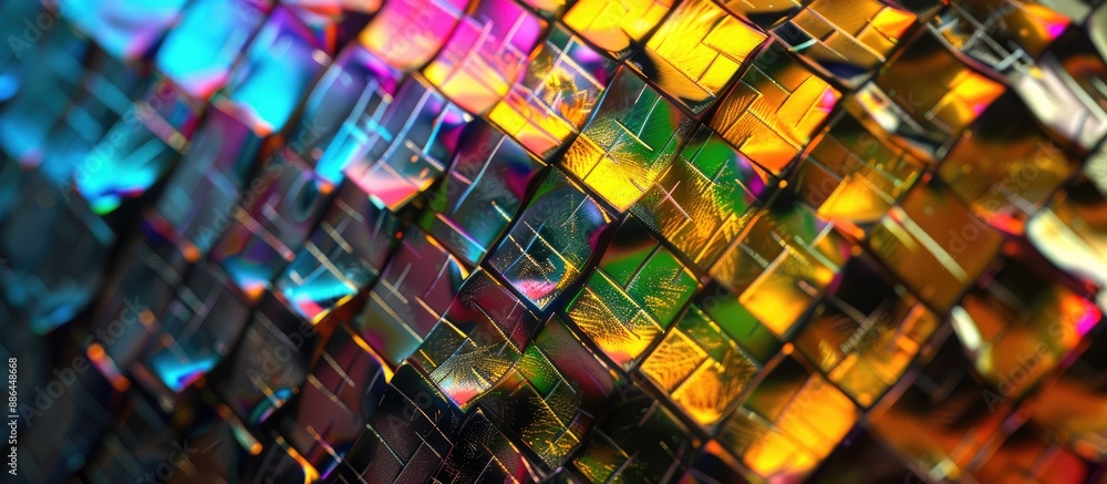 Aufkleber shiny glass mosaic tile in metallic gold and black with a rainbow color effect on it perfect for a c