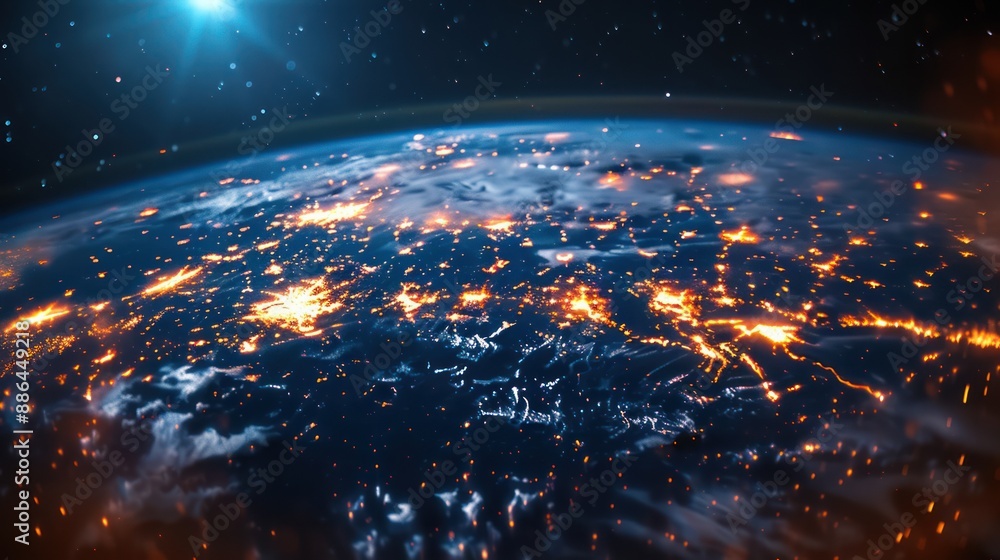 Wall mural earth at night from space with city lights