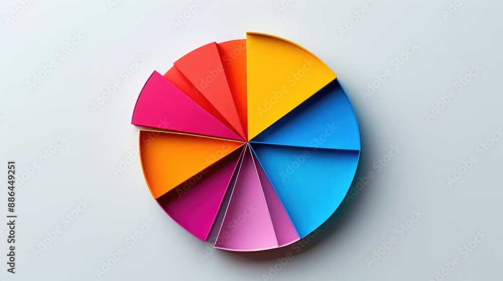 Poster a colorful pie chart made of textured paper, symbolizing data analysis, statistics, and the visual r