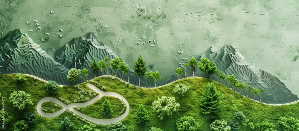 Poster organic products and nature themed concepts are portrayed in the green arrow design along with a nat
