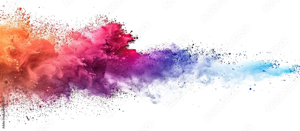 Aufkleber Capture the dynamic burst of colorful powder freezing in action on a blank white background image. with copy space image. Place for adding text or design