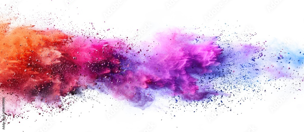 Aufkleber Capture the dynamic burst of colorful powder freezing in action on a blank white background image. with copy space image. Place for adding text or design