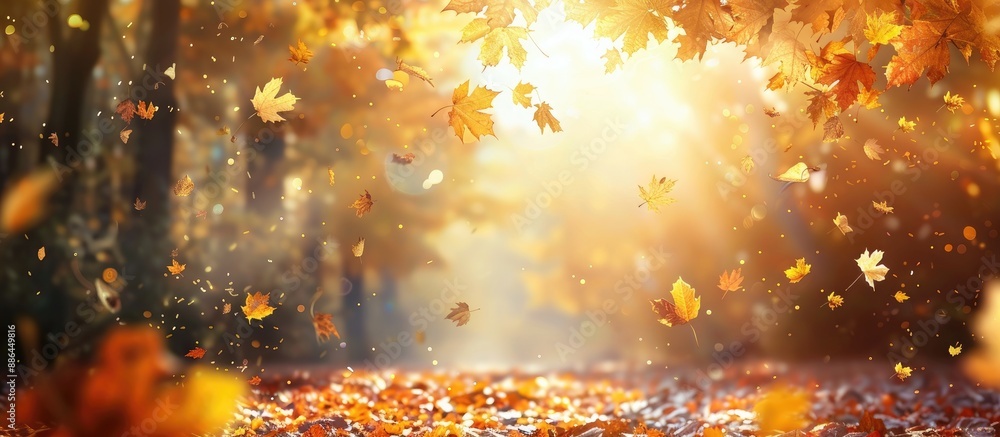 Poster autumn forest scene with defocused yellow and brown leaves creating a peaceful and serene atmosphere