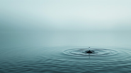 a solitary raindrop falls gently on a calm surface of water