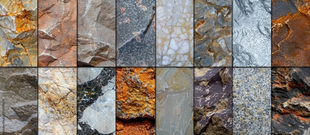 Fototapete various natural stone textures such as granite rock and marble are creatively displayed in an abstra
