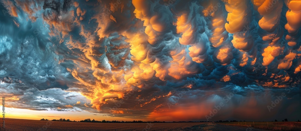 Aufkleber a striking sky at dusk filled with billowing clouds offers a captivating backdrop for a copy space i