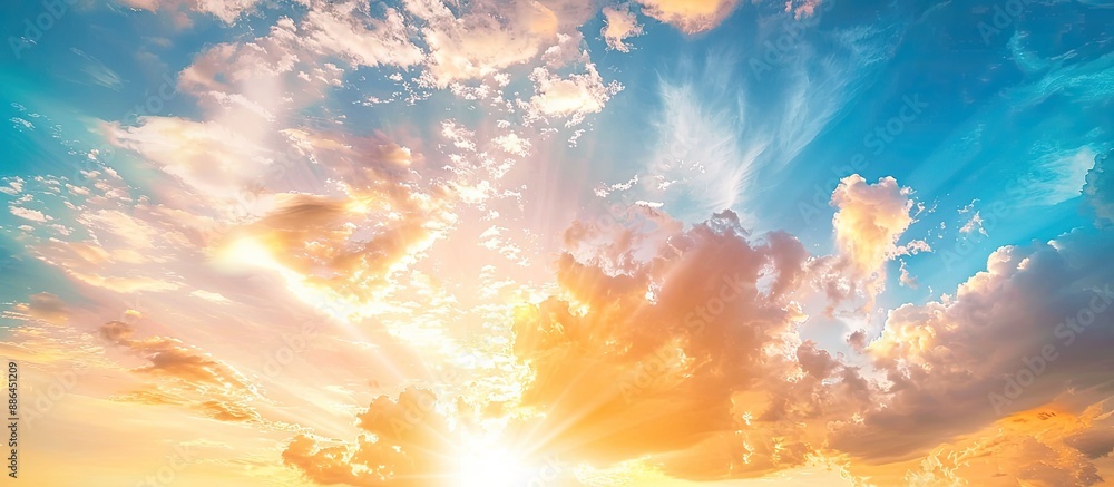 Poster Sunset sky panorama with cloudy background perfect for Instagram featuring copy space image