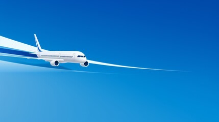 A lue background with a simple white line drawing of an airplane, creating a clean and modern design