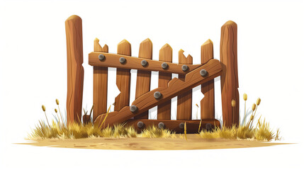 Obraz premium wooden fence with grass illustrations background 