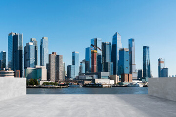 Obraz premium Skyscrapers Cityscape Downtown, New York Skyline Buildings. Beautiful Real Estate. Day time. Empty rooftop View. Success concept.