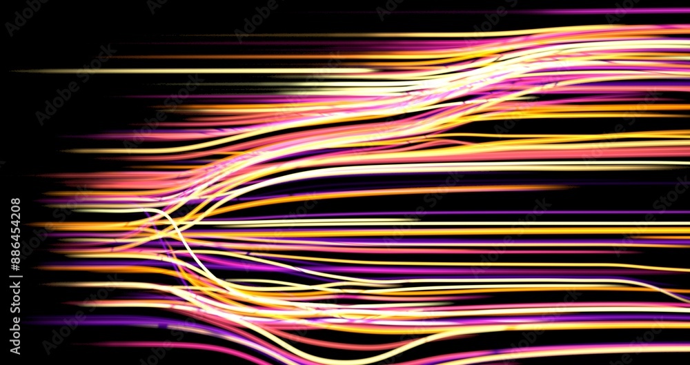 Poster light trails with motion blur effect, long time exposure. isolated on black