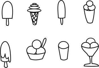 illustration of ice cream in black and white icon vector