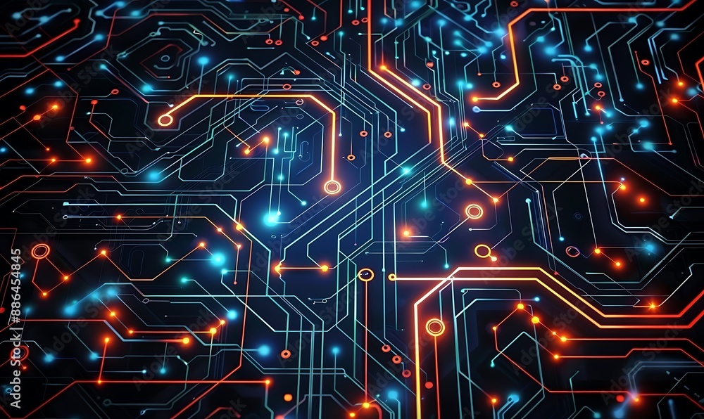Poster digital circuit computer board technology grid background, generative ai