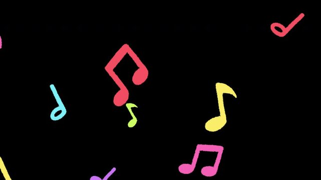 Musical notes flying from center, Musical notes streaming up in melody animation overlay on Alpha Channel Background