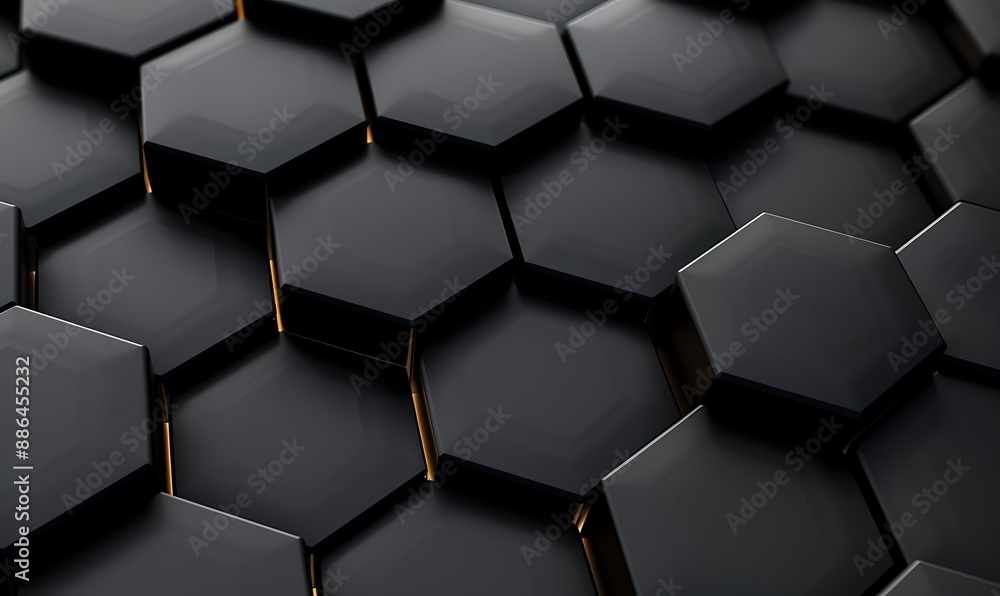 Poster abstract 3d render black hexagons background pattern, generative ai