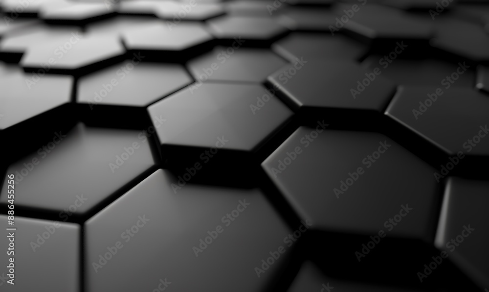 Poster abstract 3d render black hexagons background pattern, generative ai