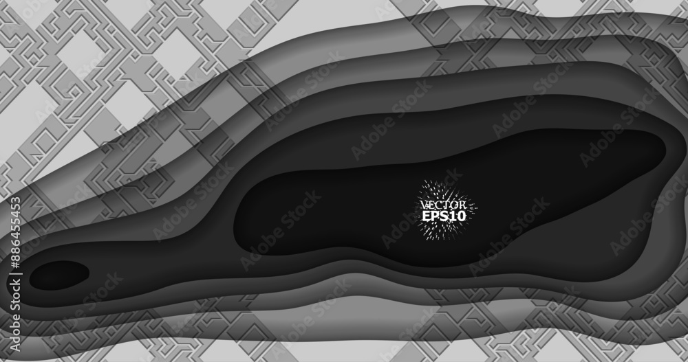 Poster dynamic contrast of gray and black background with abstract design in shades of gray and black, comb