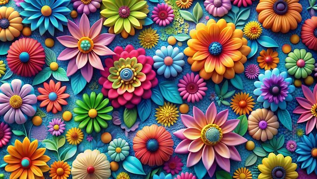 Vibrant 3D flower pattern adorns a sleek, smooth surface in ultra-clear 4K resolution, creating a stunning, eye-catching floral wallpaper perfect for any digital display.