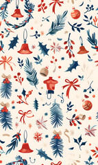 2D illustrated New Year card in a cute graphic style seamless pattern.
