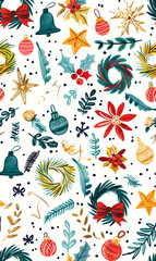 Naklejka premium 2D illustrated New Year card in a cute graphic style seamless pattern.