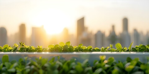 Promoting sustainable living in modern urban cityscapes through green rooftops. Concept Sustainable Living, Green Rooftops, Urban Cityscapes, Environmental Conservation, Modern Architecture,