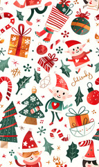 2D illustrated New Year card in a cute graphic style seamless pattern.
