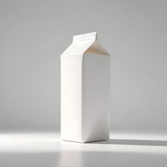 A solitary white cardboard drink carton for drinks with copy space, resting on a pure white backdrop