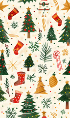 2D illustrated New Year card in a cute graphic style seamless pattern.