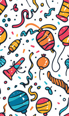 2D illustrated New Year card in a cute graphic style seamless pattern.