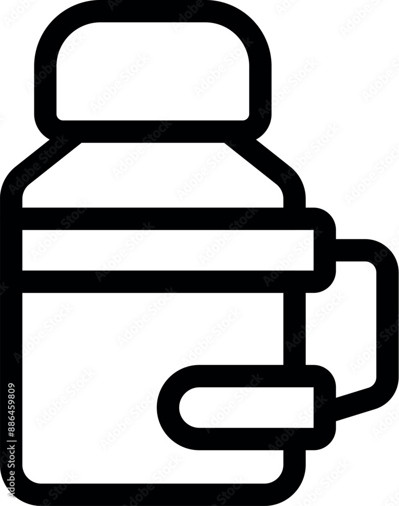 Poster simple line icon of a reusable water bottle featuring a handle, ideal for representing hydration on 