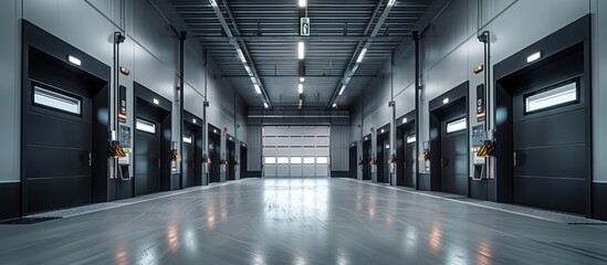 Obraz premium Modern Industrial Warehouse Interior with Multiple Loading Docks