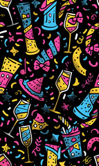 2D illustrated New Year card in a cute graphic style seamless pattern.