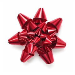 a close-up of a red gift bow on a white background