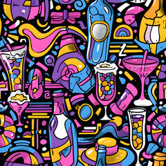 2D illustrated New Year card in a cute graphic style seamless pattern.