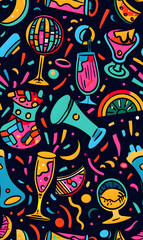 Fototapeta premium 2D illustrated New Year card in a cute graphic style seamless pattern.
