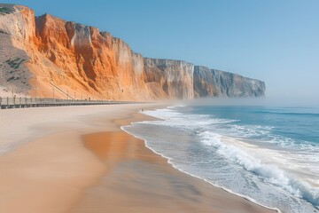 Fototapeta premium Stunning Coastal Cliffs and Serene Beachscape for Nature and Travel Designs