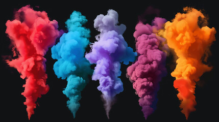 Fototapeta premium Set of colorful smoke explosions and blasts isolated on transparent background