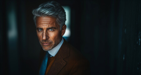 Fototapeta premium Confident Senior Executive in Dramatic Lighting