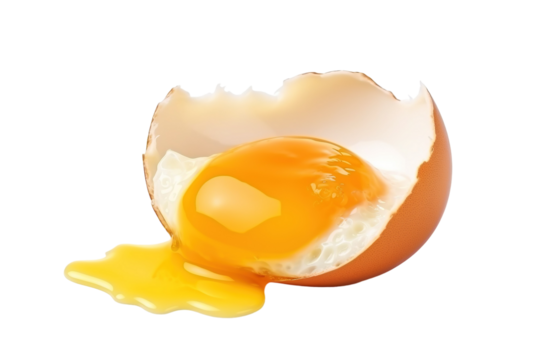 A Cracked Eggs Golden Heart Spills Onto White on a White or Clear Surface PNG Transparent Background - Powered by Adobe