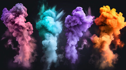 Fototapeta premium Set of colorful smoke explosions and blasts isolated on transparent background
