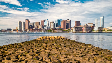 Boston's North End skyline with rock pier in front © Aaron