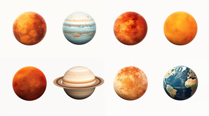 Set of planets isolated on white background.