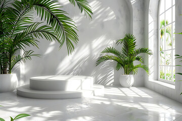Fototapeta premium Minimal 3D White Room with Pedestal