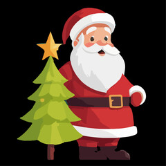 Santa with Christmas tree, vector