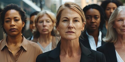 Obraz premium A group of women stand together, united and supportive