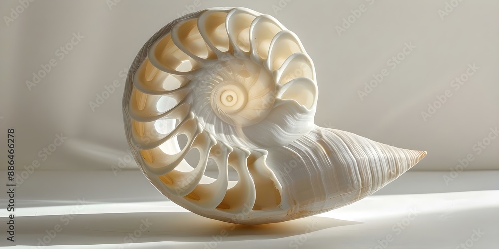 Poster isolated white nautilus shell interior with clipping path for design projects. concept nautilus shel